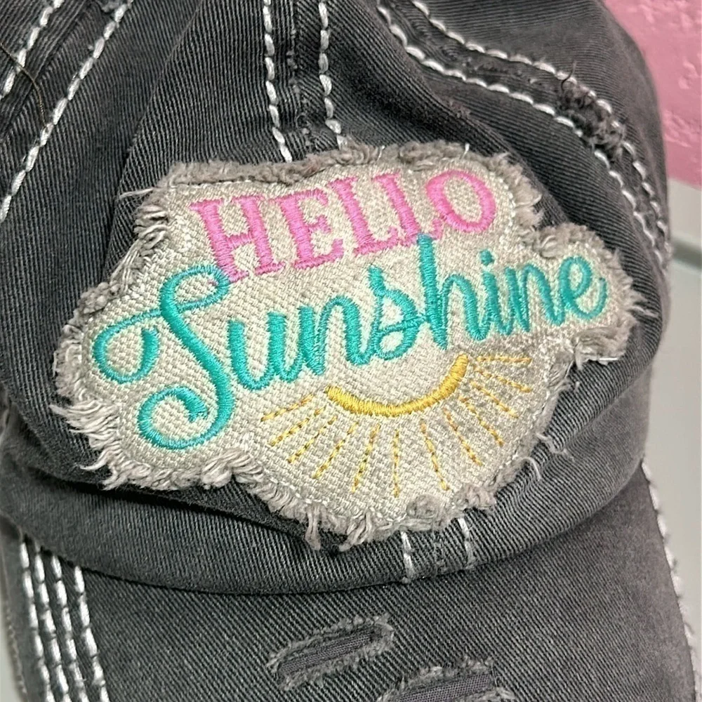 KBETHOS “HELLO SUNSHINE” Gray Vintage Distressed Hat
